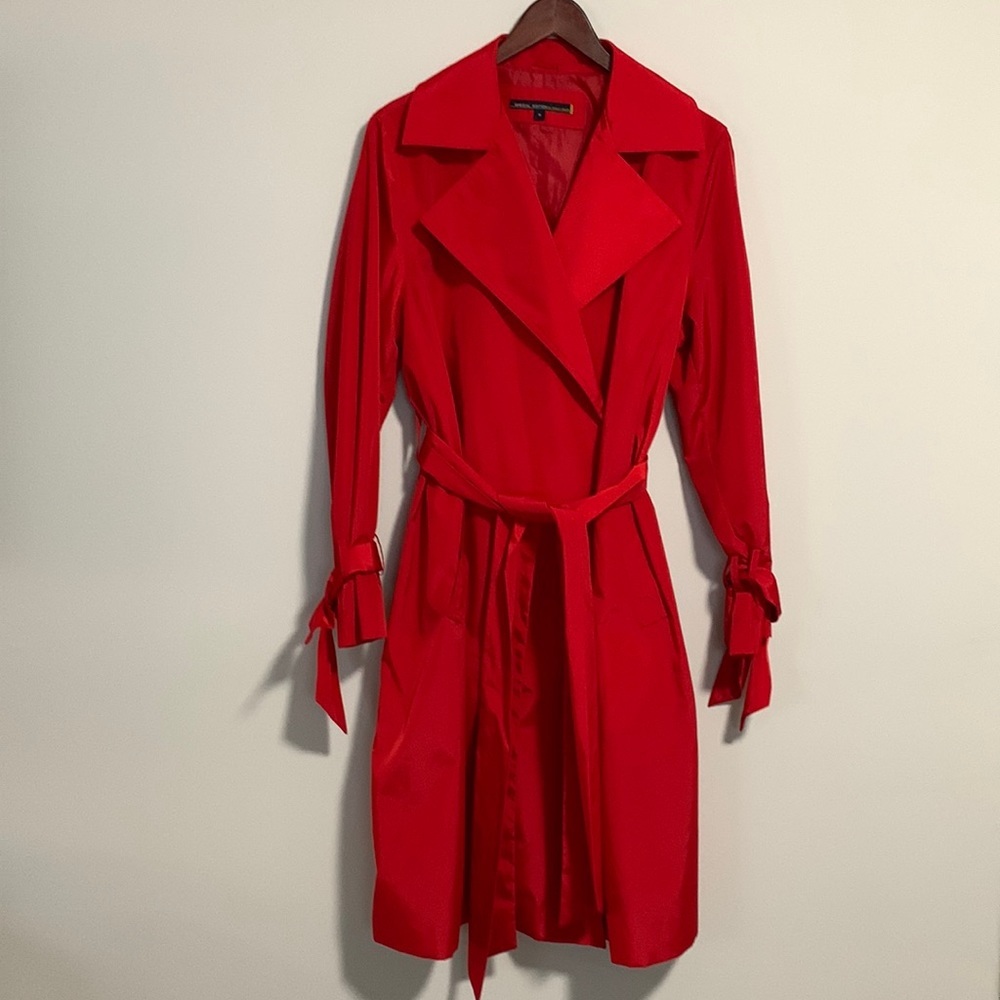 Special Edition By Shelly Walsh Tie Sleeve Raglan Trench Coat Jacket Red Size 10